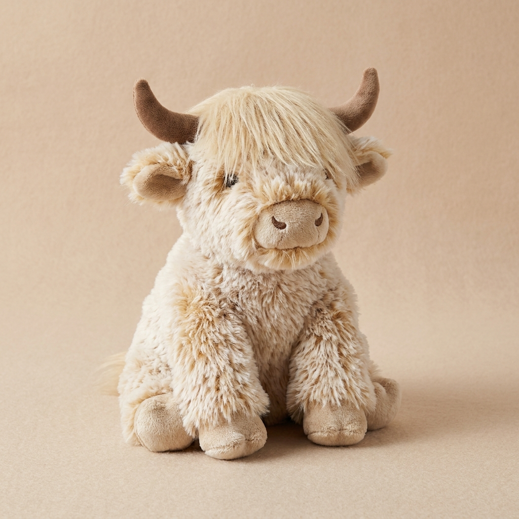 Huggo weighted highland cow plush — 2.2 lb deep-pressure stuffed animal for adults, cream shaggy fur
